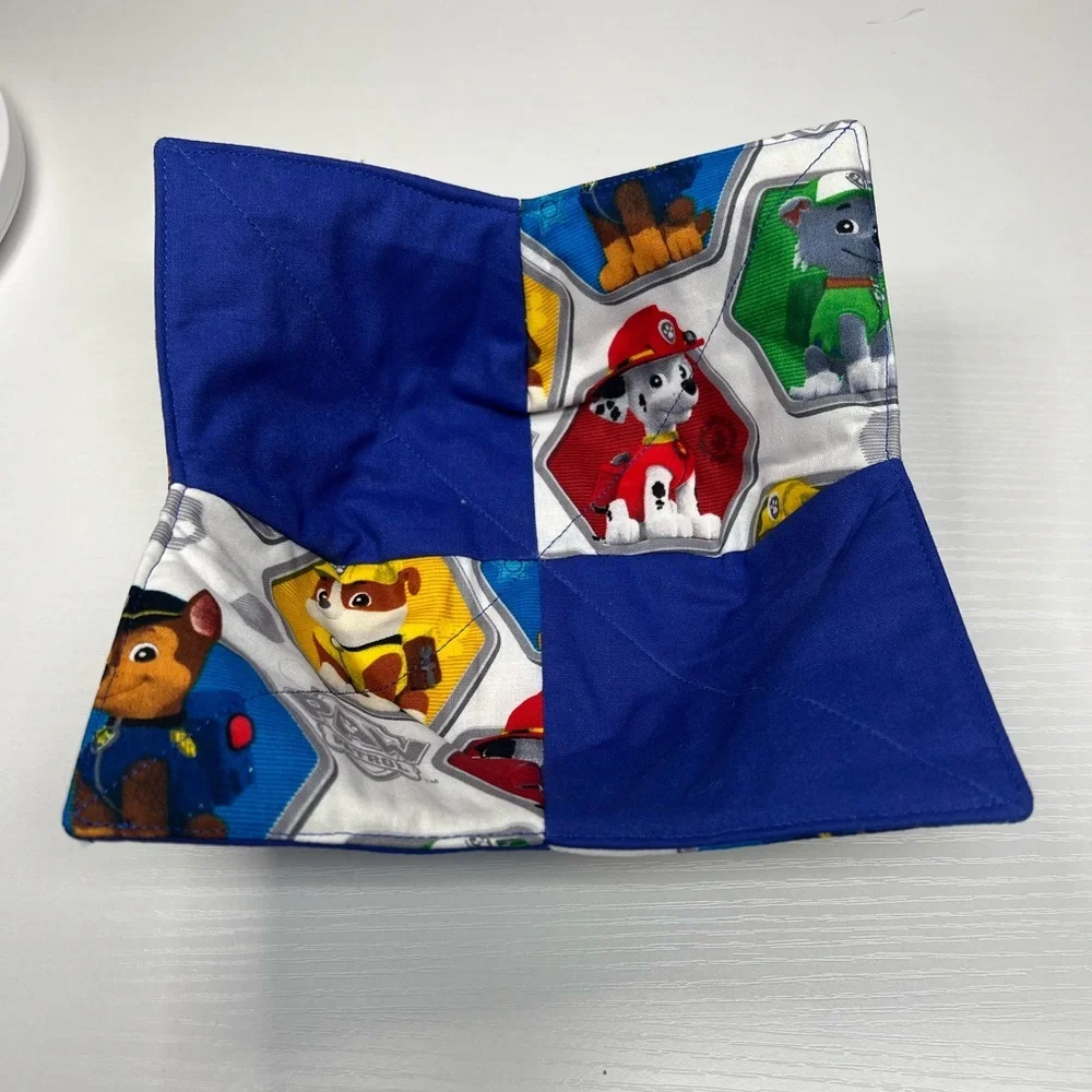 Hand Crafted Bowl Cozy Bowl Holder Microwavable  Cotton Padded Paw Patrol Blue